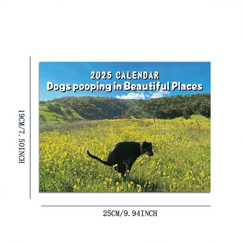 2025 Wall Calendar, Dogs Pooping in Beautiful Places, Funny Gag Gift, 9 x 7 inches