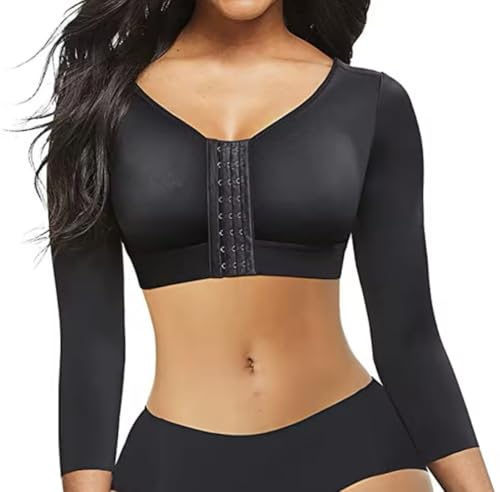 Women Arm Shapers Soft Intimates Daily Underwear Body Shaper Long Sleeves Front Entry Push Up Wire-Free Sports Bra with Hook