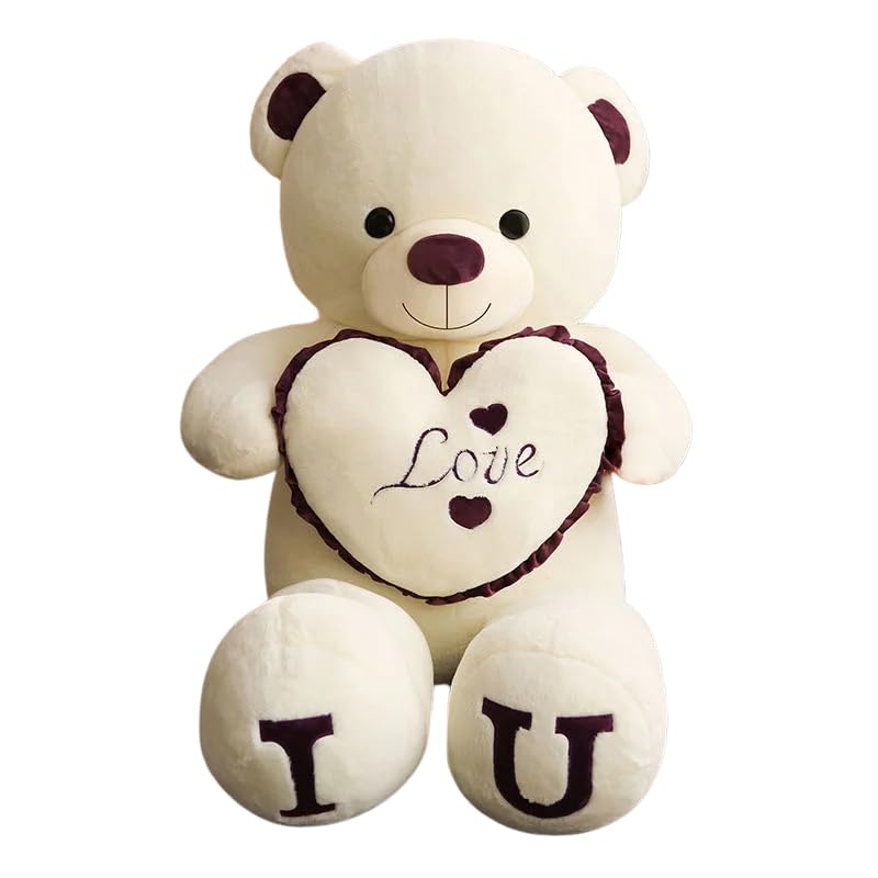 Giant Teddy Bear with Love Heart, Valentine's Day Gift, 80/100 cm (Beige)
