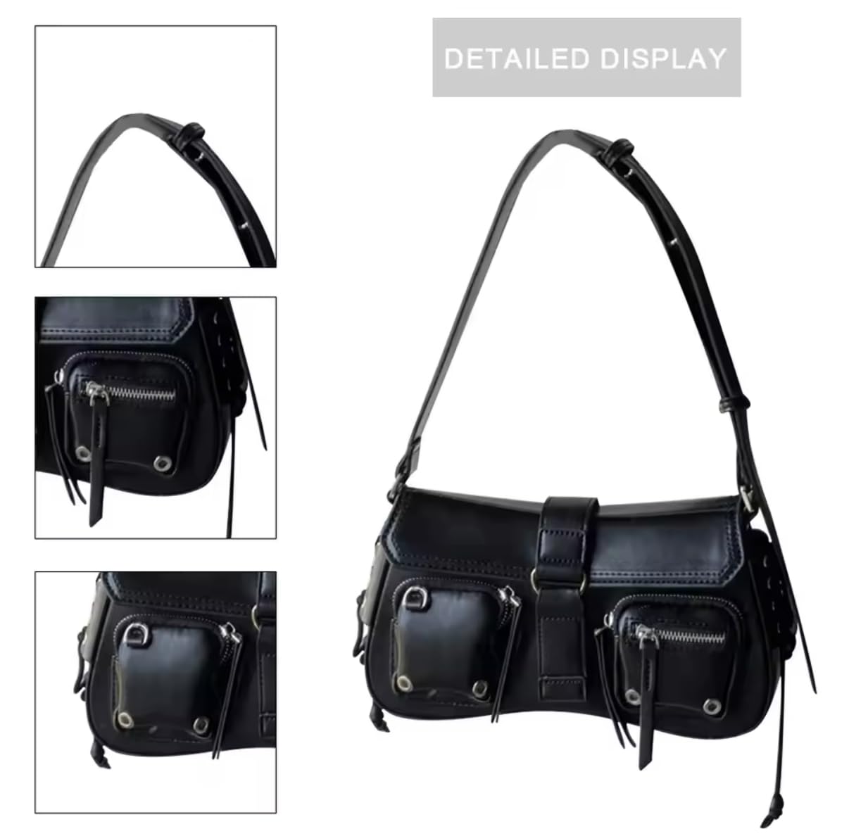 Y2K Korean Women's Harajuku Vintage Gothic Black Hand Bag, Aesthetic Elegant Punk Wallet Purse, Handbags Shoulder Trend Tote Bags