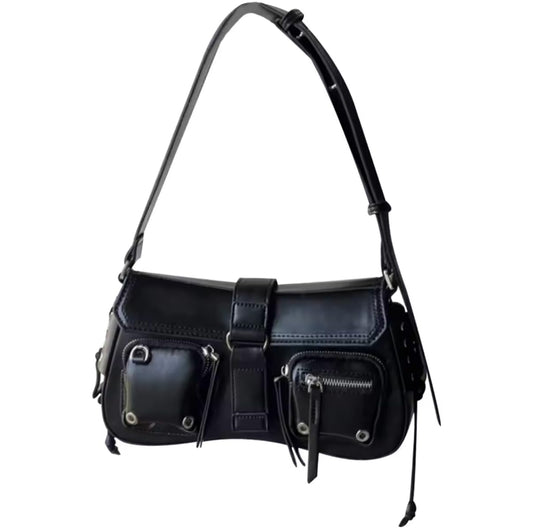 Y2K Korean Women's Harajuku Vintage Gothic Black Hand Bag, Aesthetic Elegant Punk Wallet Purse, Handbags Shoulder Trend Tote Bags