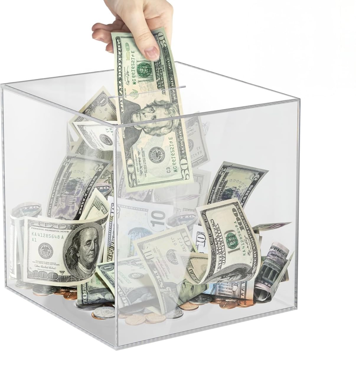 Piggy Bank for Adults Must Break to Open, Money Saving Box for Cash Saving, Unopenable for Real Money Bank Coin Bank Change Jar (4.72x4.72x5.12 in, 12x12CM) Clear Acrylic