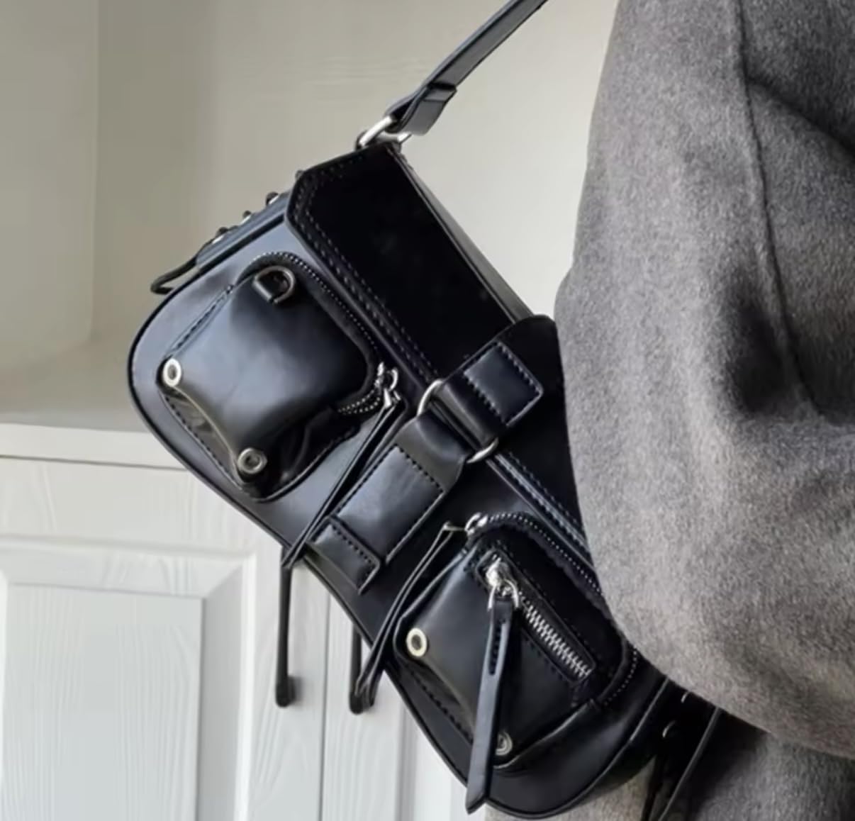 Y2K Korean Women's Harajuku Vintage Gothic Black Hand Bag, Aesthetic Elegant Punk Wallet Purse, Handbags Shoulder Trend Tote Bags