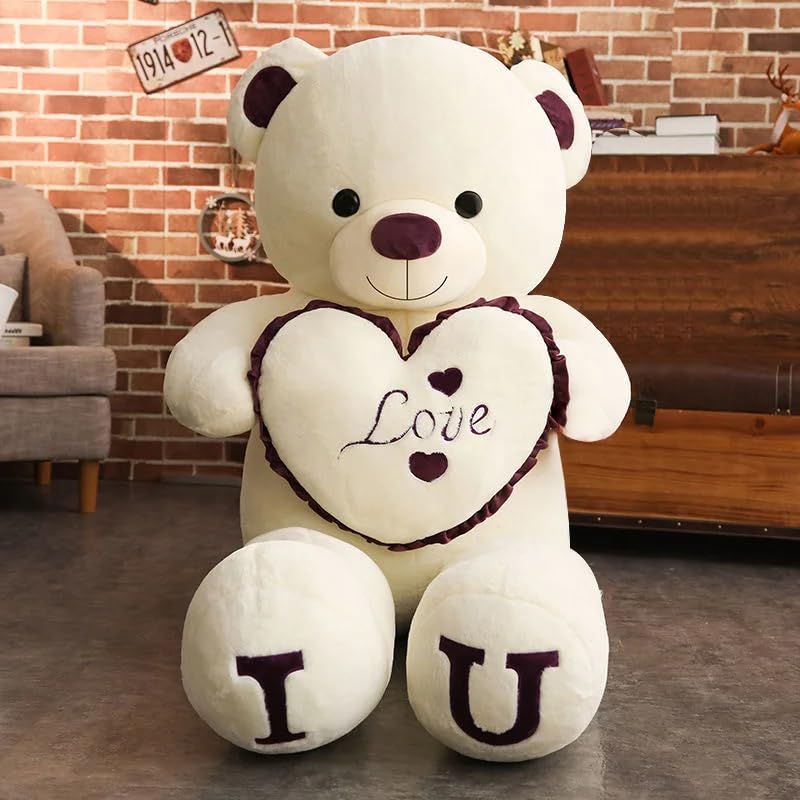 Giant Teddy Bear with Love Heart, Valentine's Day Gift, 80/100 cm (Beige)
