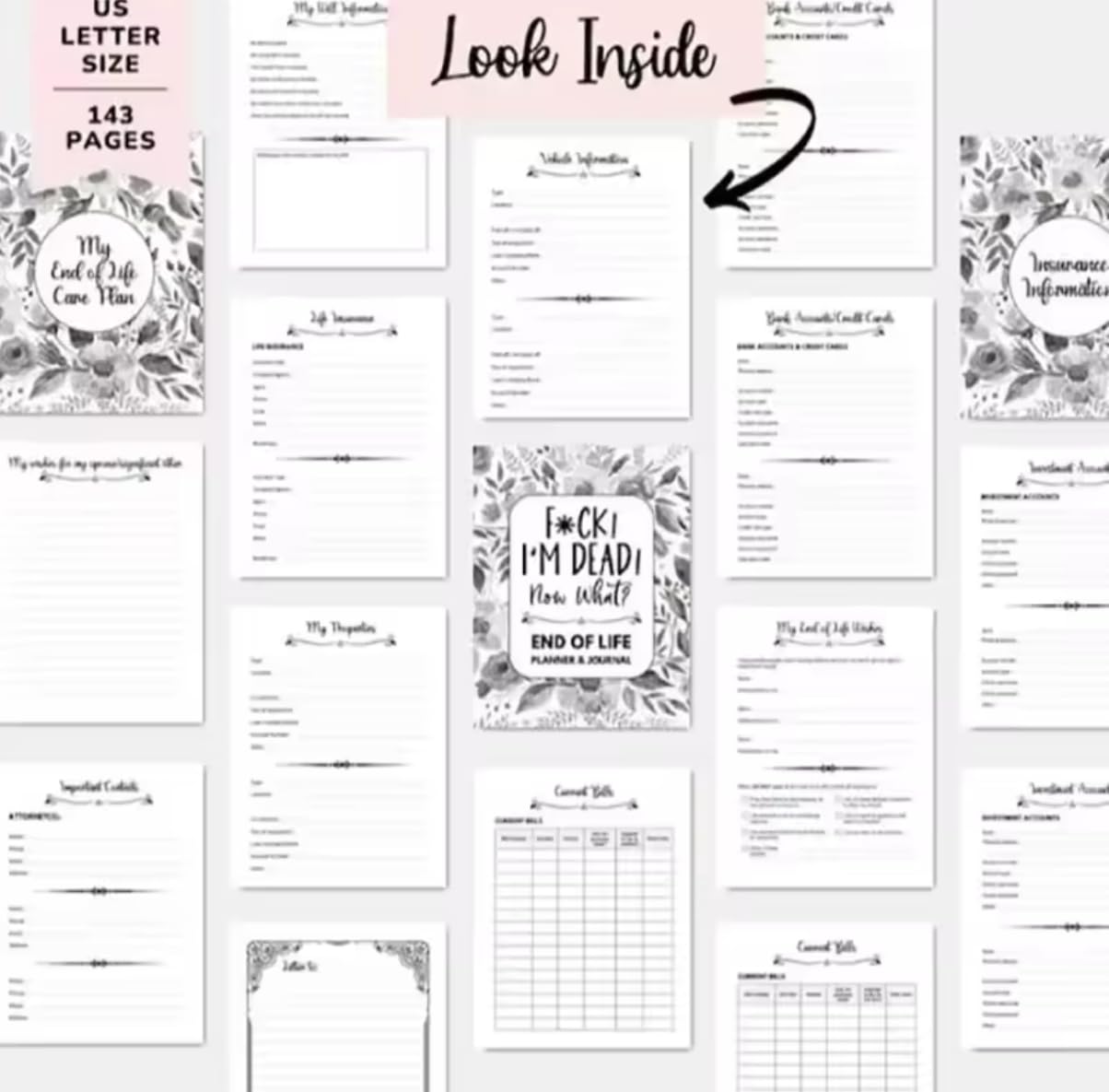 F*ck I'm Dead, Now What? Book End of Life Planner & Journal- Important Document Organizer, for Possessions, Guided Final Arrangements, When I'm Gone Workbook, Notebook for Possessions, Business Affairs, and Final Wishes (Black)