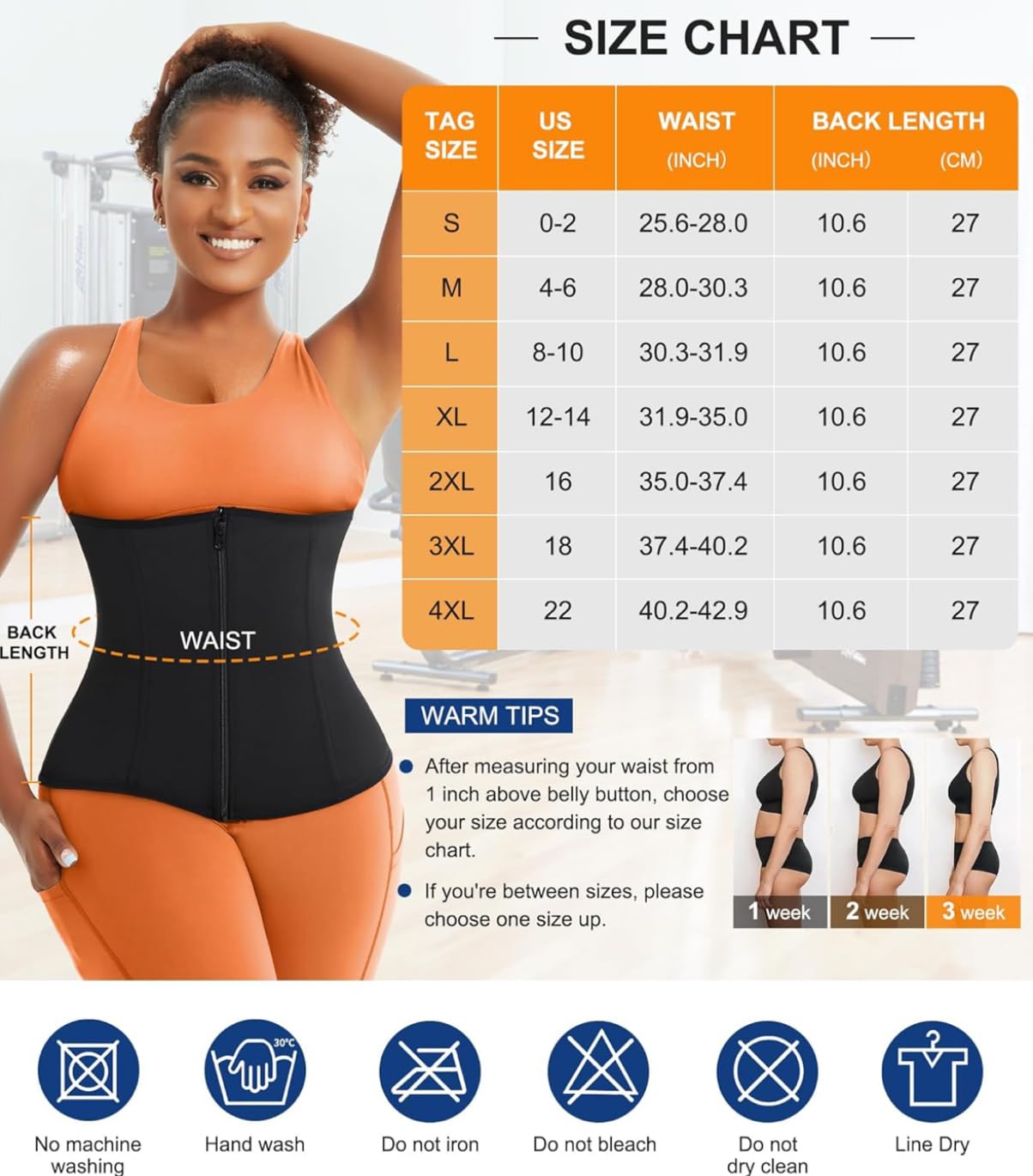 Sauna Sweatsuit Belt Waist Trainer Corset with Hook and Eye, Zipper Closure, Adjustable Compression Belt, Black/Blue
