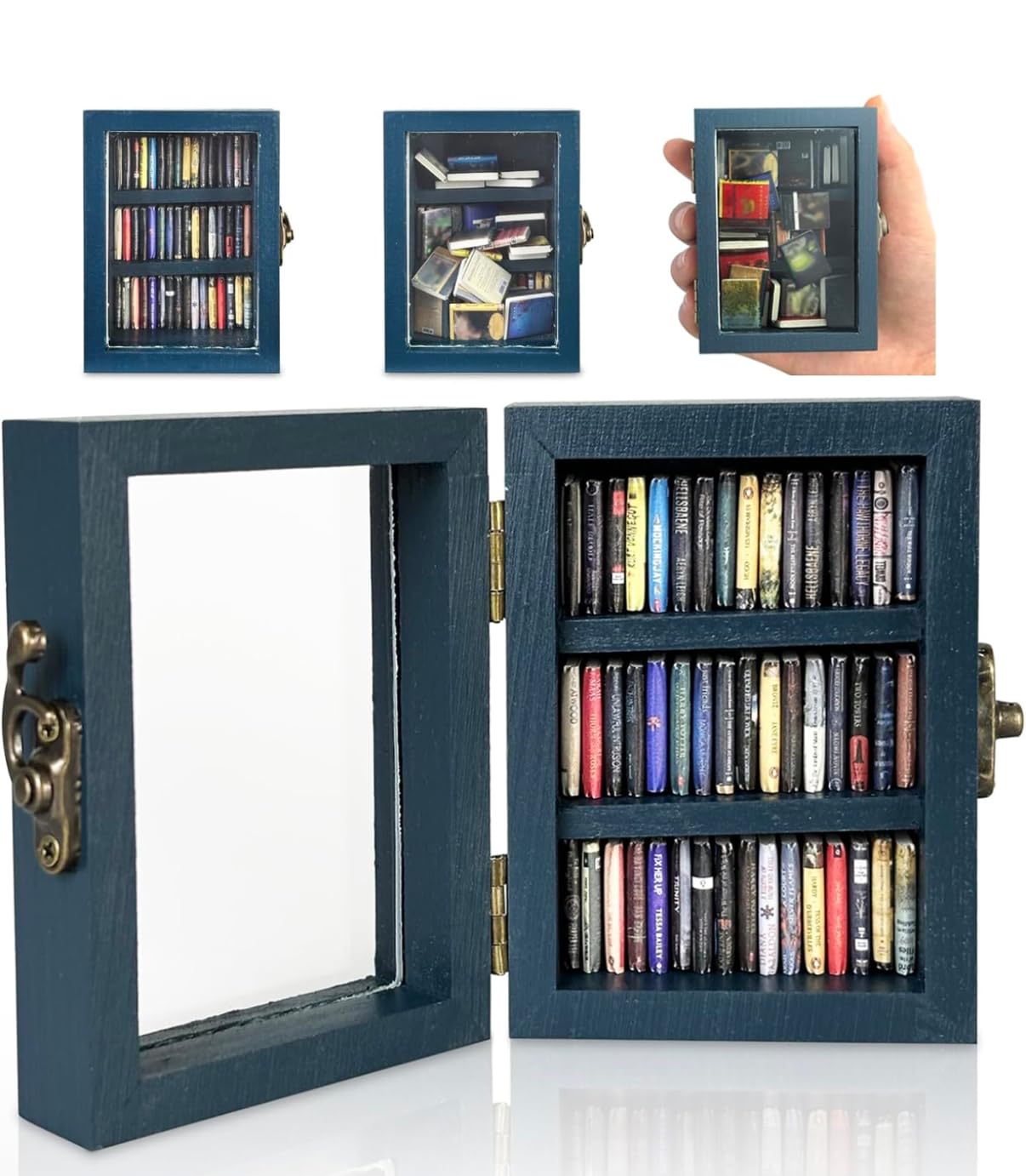 Anxiety Bookshelf Mini Bookshelf Ornament Miniature Bookshelf Decor Shake Bookshelf Shake Away Your Anxiety Miniature Book Library with Mini Books for Book Lovers Home Room Office Decor (Blue)