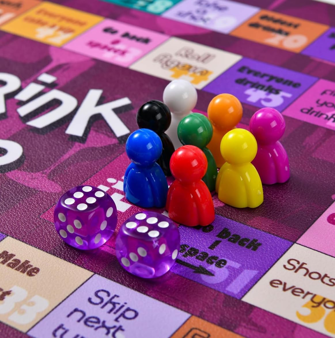 Drink Up Board Game Set with 8 Player Pieces, 2 Dice, 15 x 11 inch Game Board, Party Game for Adults, Interactive Girls Night, Drinking Games, Bachelorette, Age 21+, 2-8 Players