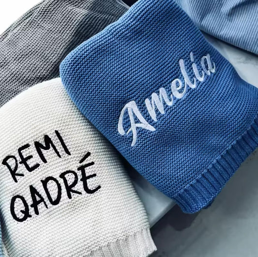 Abigail&bleu Personalized Name Baby Knitted Blanket, 100% Cotton, 40 x 31 inches, Skin-Friendly, Warm Newborn Wrap for Winter