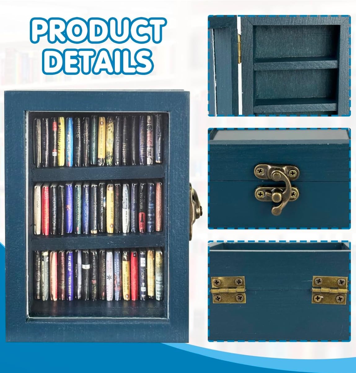 Anxiety Bookshelf Mini Bookshelf Ornament Miniature Bookshelf Decor Shake Bookshelf Shake Away Your Anxiety Miniature Book Library with Mini Books for Book Lovers Home Room Office Decor (Blue)