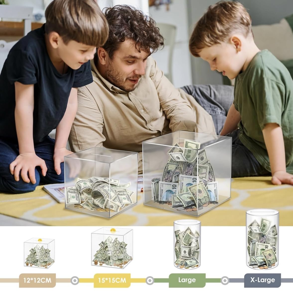 Piggy Bank for Adults Must Break to Open, Money Saving Box for Cash Saving, Unopenable for Real Money Bank Coin Bank Change Jar (4.72x4.72x5.12 in, 12x12CM) Clear Acrylic