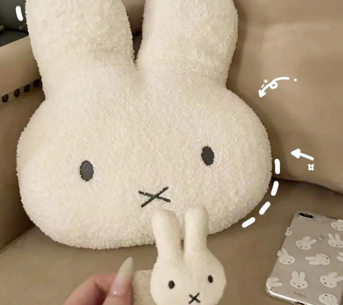 Kawaii Mifi Cute Plush Throw Pillow, Cartoon Rabbit Design, Cotton Filled, Sofa Cushion for Bedroom
